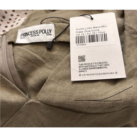 ✨Princess Polly PORTILLO LINEN BLEND MINI SZ 14 DRESS OLIVE✨ - Picture 11 of 11